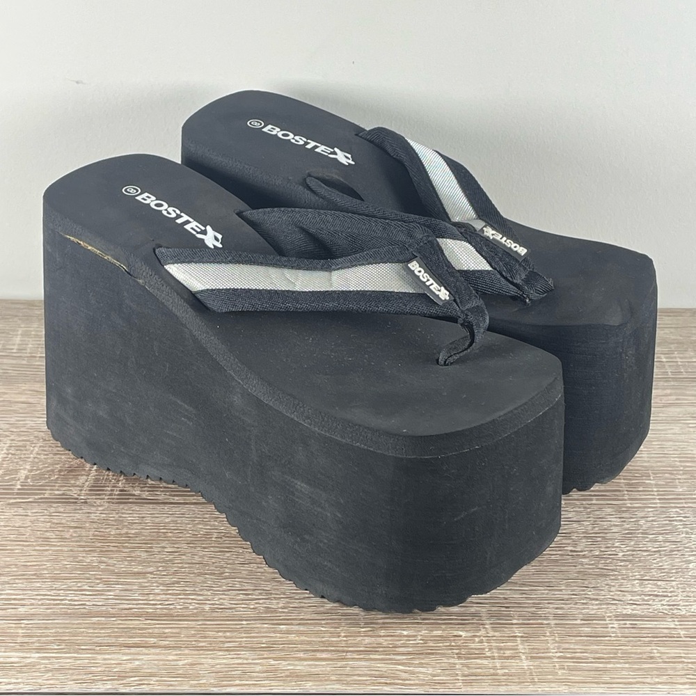Y2K Bostek Platform Flip Flops Wedge Thong Sandals - Size 8